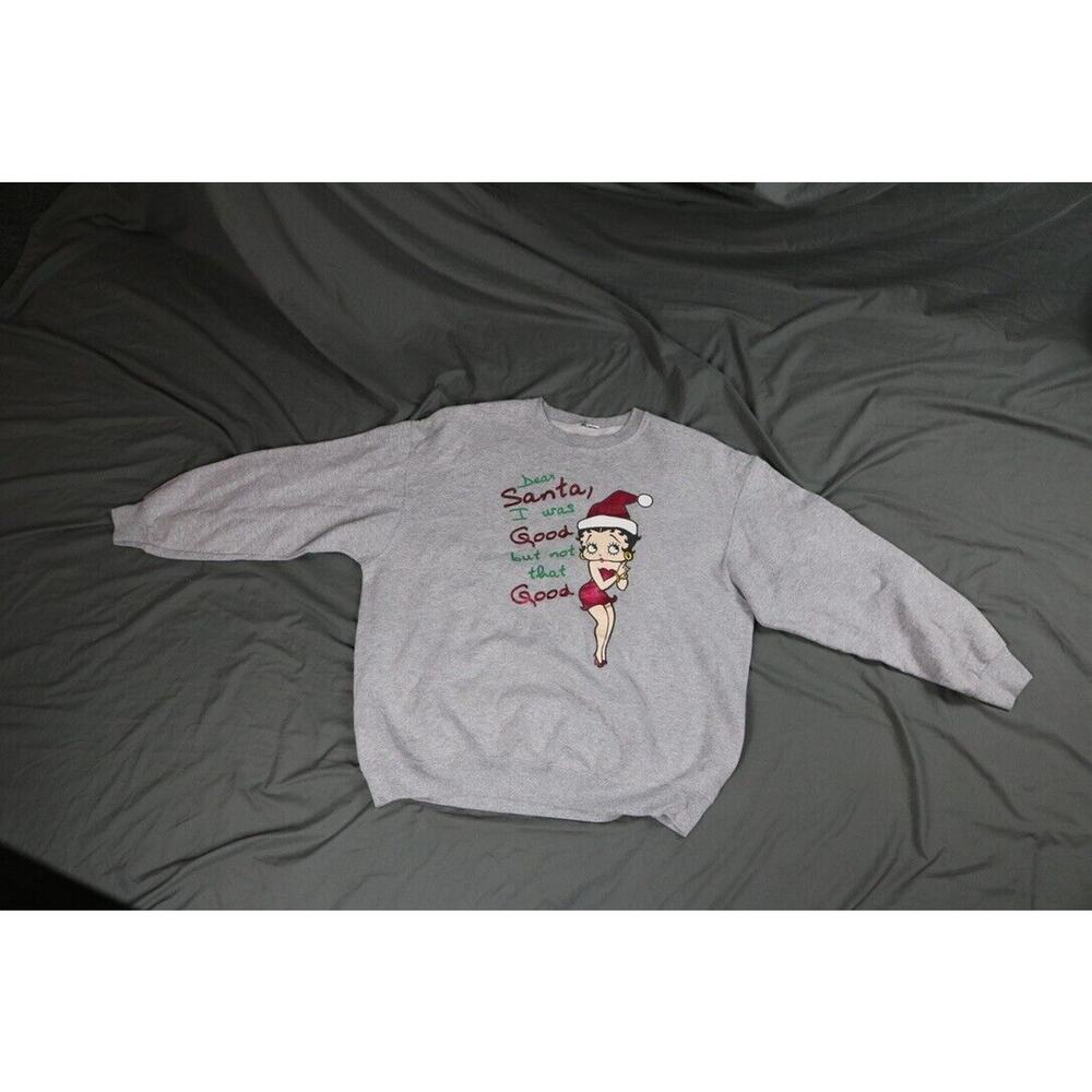 Betty Boop Sweatshirt M/L Gray Dear Santa Holiday Vintage Christmas